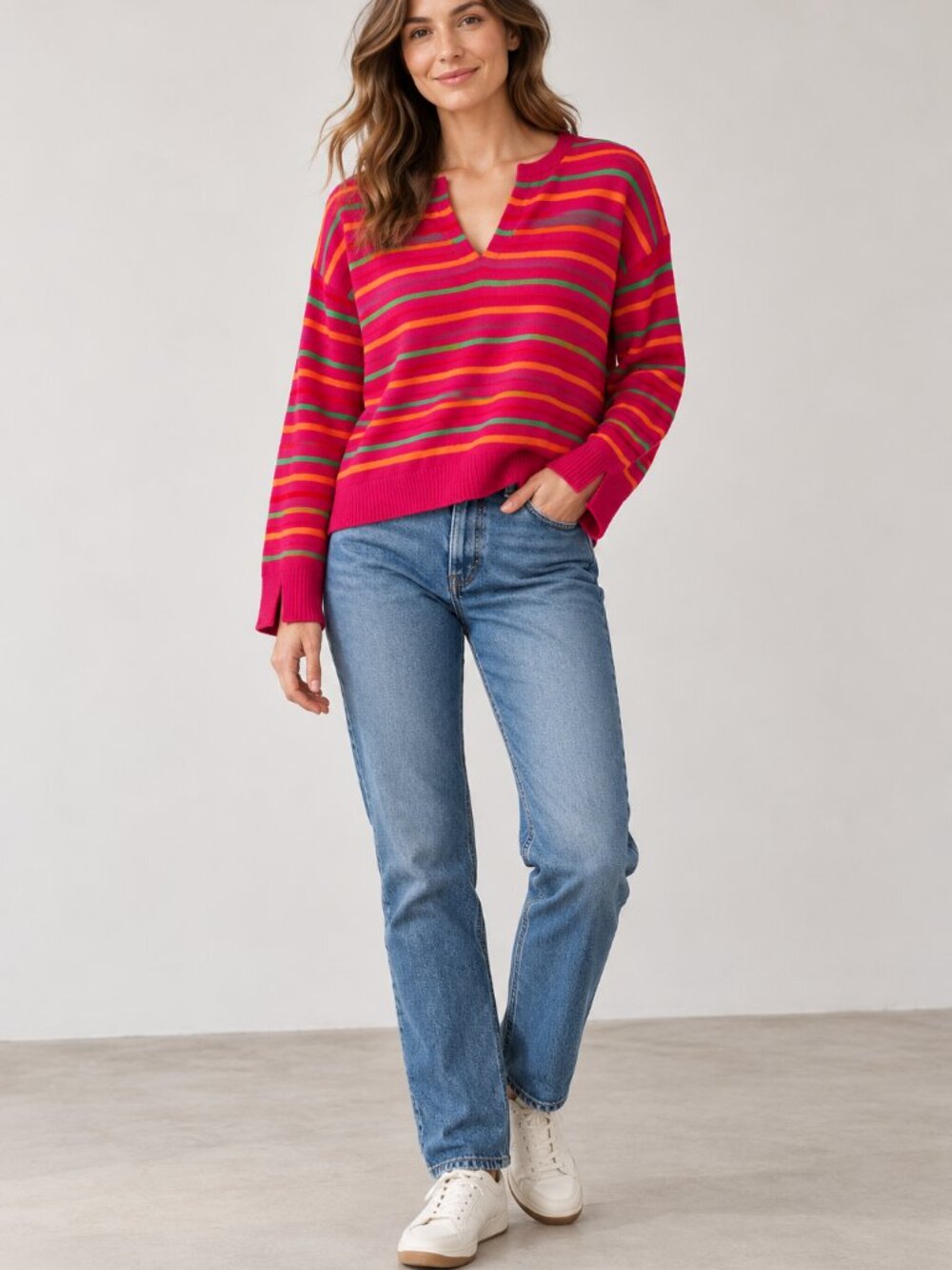 Kerri Rosenthal XO KB Striped V-Neck Next Smiles On You Sweater Size S